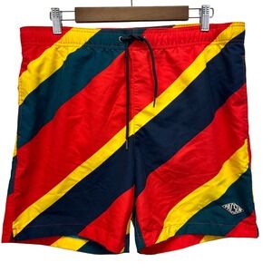 PacSun Swim Trunks Mens Large Red Yellow Navy Diagonal Striped Board Shorts